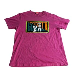 Vintage Gotcha Graphic Print T-Shirt Large Pink Dog Design Retro 90s